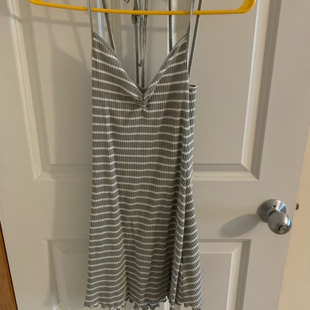 Grey and white striped sun dress